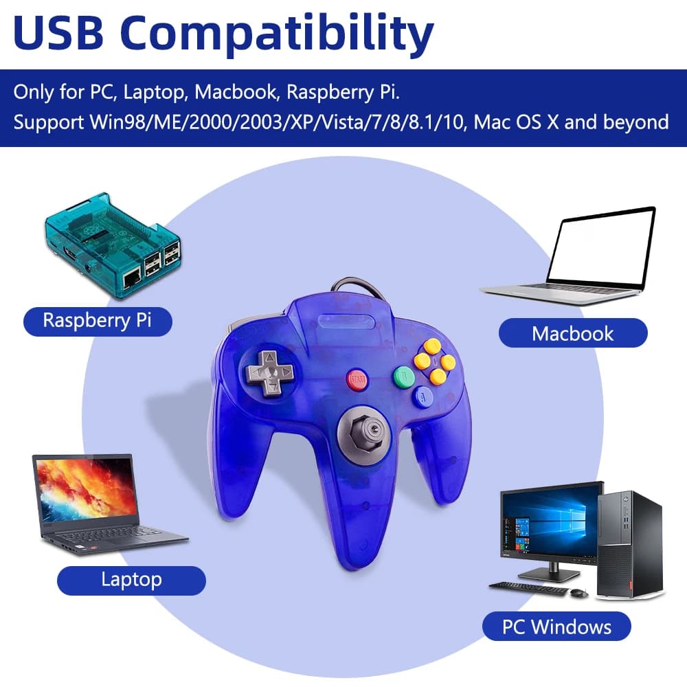 Manette de jeu filaire USB N64 manette de jeu contrôleur pour ordinateur Mac poignée PC manette de j