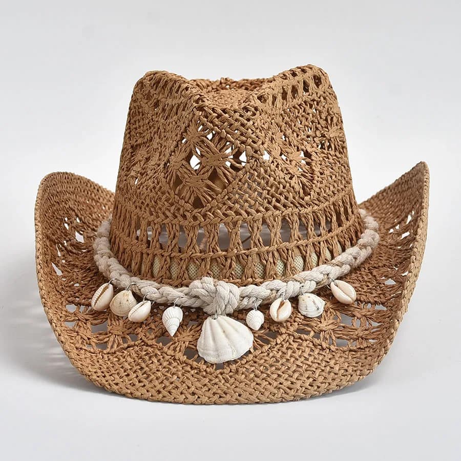 Chapeau de paille tissé à la main d'été pour femmes, décoration de coquille, chapeau de soleil de pl