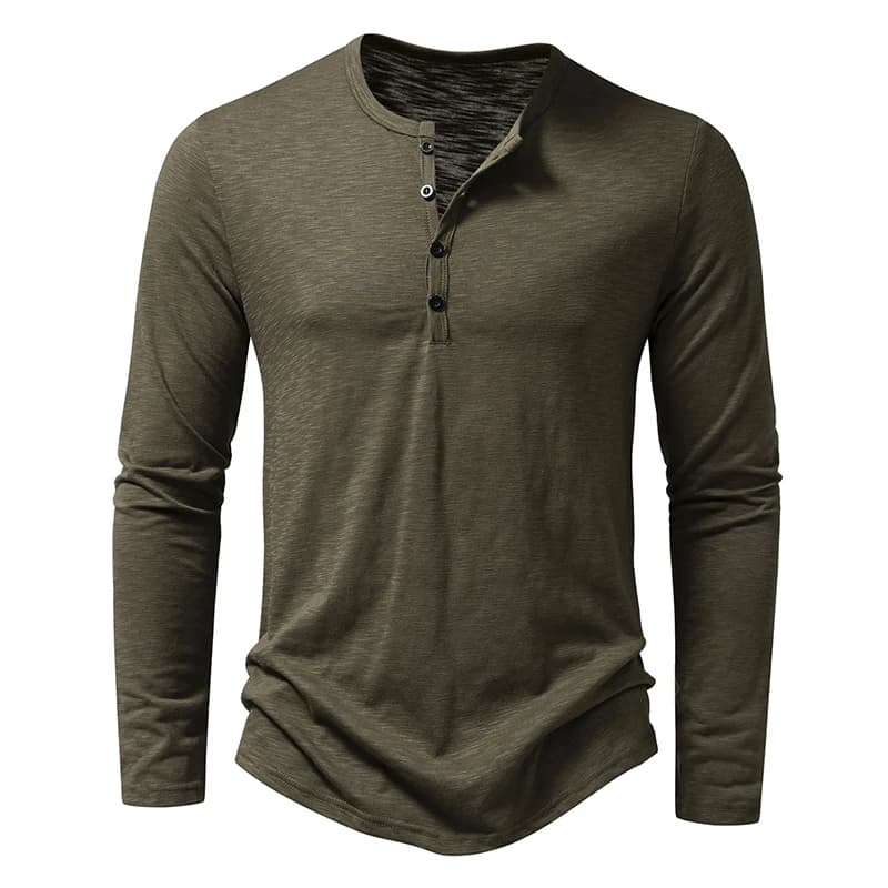 Nouveau hommes coton Henley t-shirt à manches longues T-Shirts basique décontracté bouton col respir
