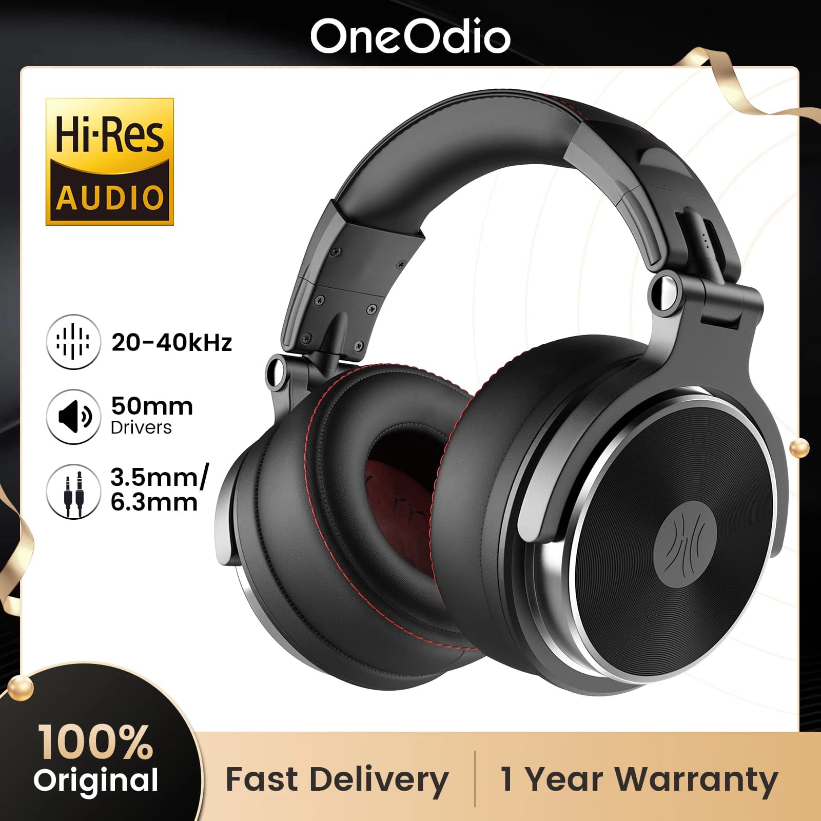 Casque filaire Oneodio Pro-50 avec haut-parleurs Hi-Res de 50 mm pour le monitoring en studio, casqu