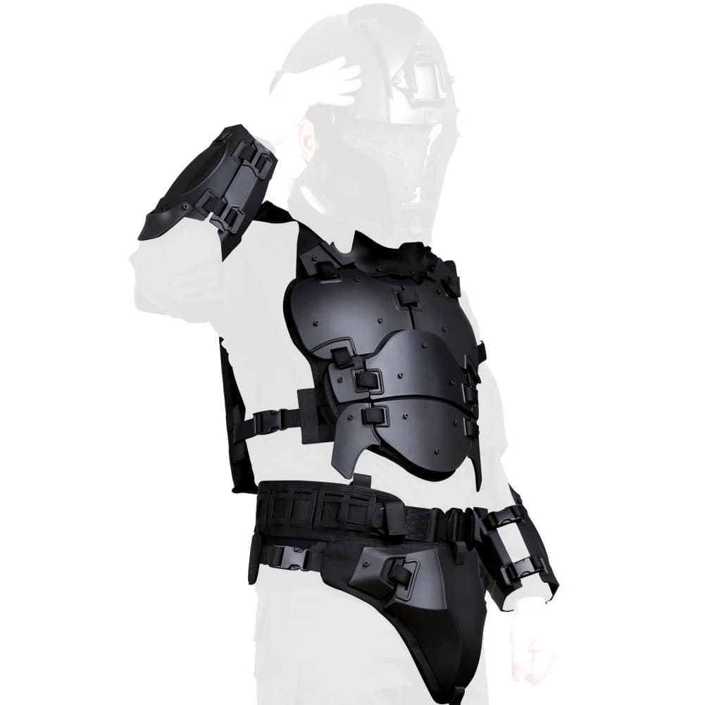 Armure tactique avec gilet de protection, coudière, plastron, entrejambe, joint de taille, taille ré