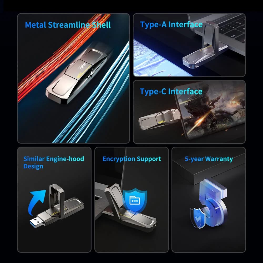 Netac USB 3.2 clé USB à semi-conducteurs 128GB 256GB 512GB 1TB 520 mo/s Type C clé USB livraison gra