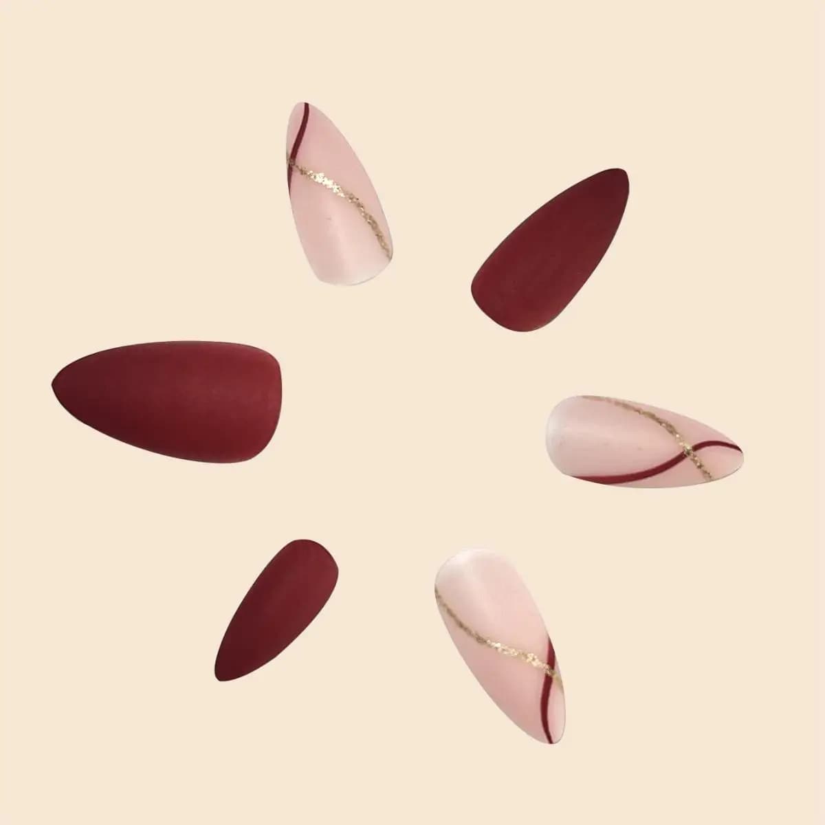 Femmes filles 24 pièces/ensemble forme de goutte moyenne français rouge or ligne Surface mate couver