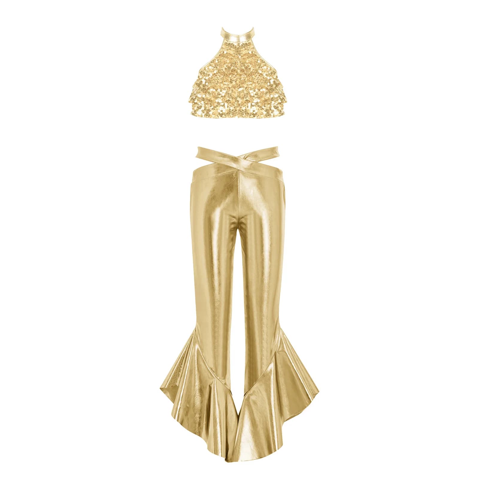 Tenue de danse latine et jazz pour filles, avec paillettes, style disco années 70, vêtements hippie,