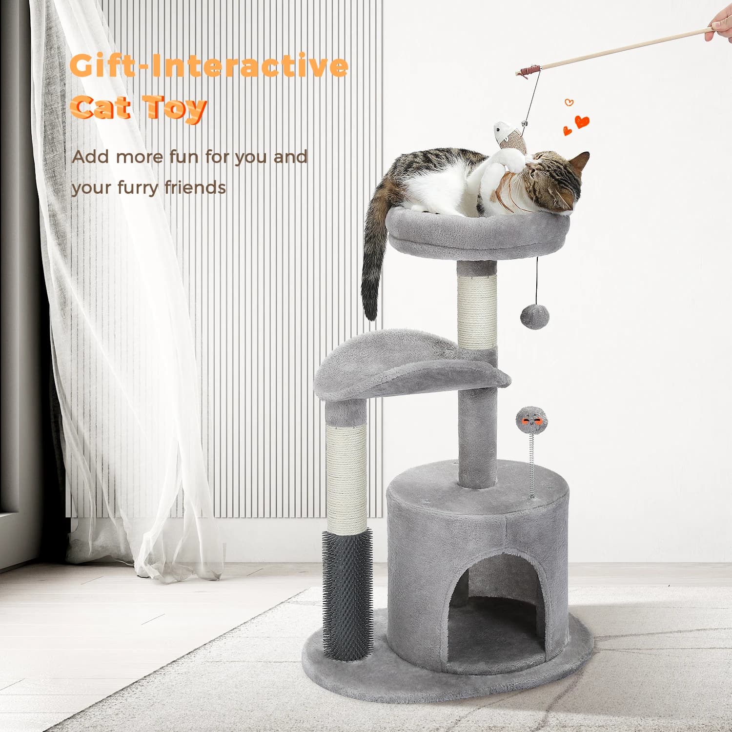 Tour de petit arbre à chat d'intérieur pour chats, jouet coule pour chat de taille moyenne, condo po