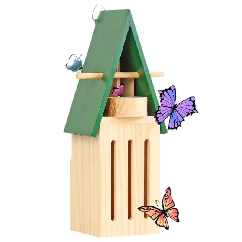 Maison en bois pour papillons avec mangeoire, abri pour papillons, maison en bois pour la faune sauv