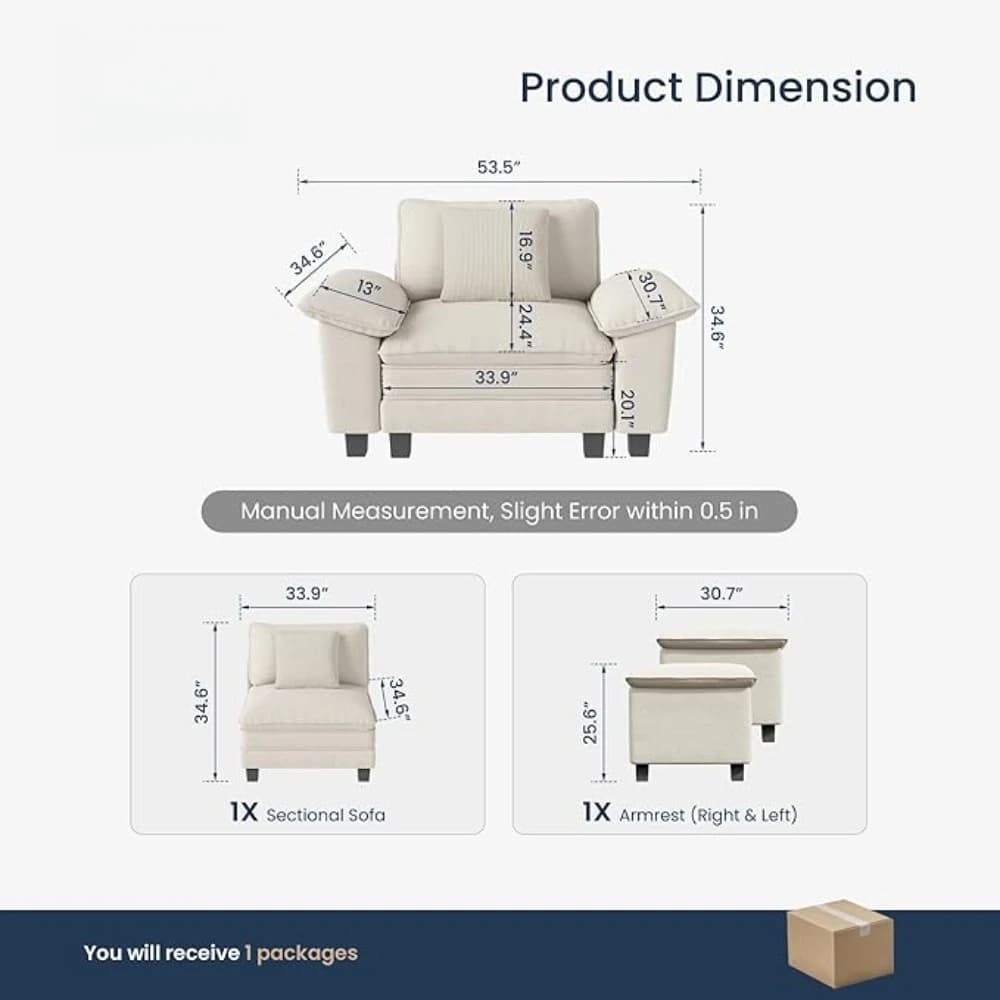 Canapé simple surdimensionné avec siège profond, fauteuil de lecture rembourré en nuage, chaise de c