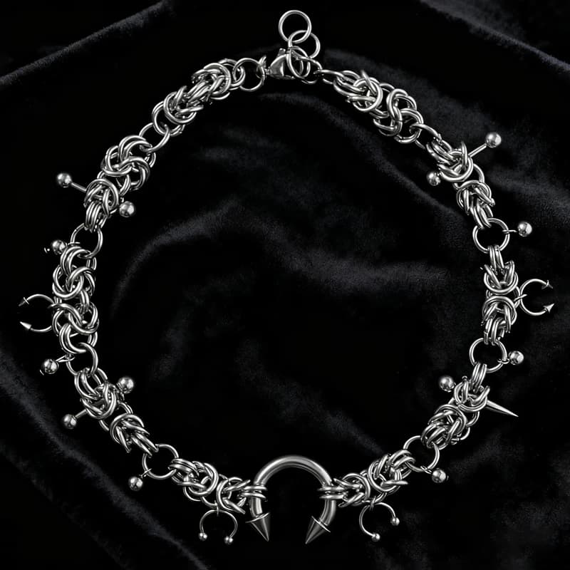 Punk mode acier inoxydable Rivet fer à cheval anneau bricolage pendentif collier pour les femmes Coo