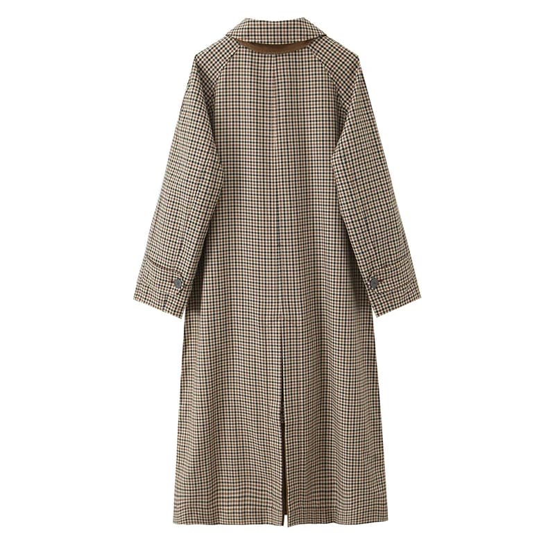 Vestes longues à carreaux Double face pour femmes, Trench-Coat à manches longues et simple boutonnag