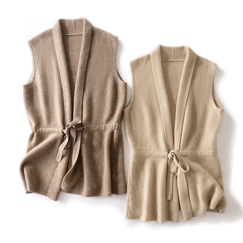 Cardigan tricoté sans manches à col en V monochrome pour femme, gilet en cachemire, pull ample, 100%