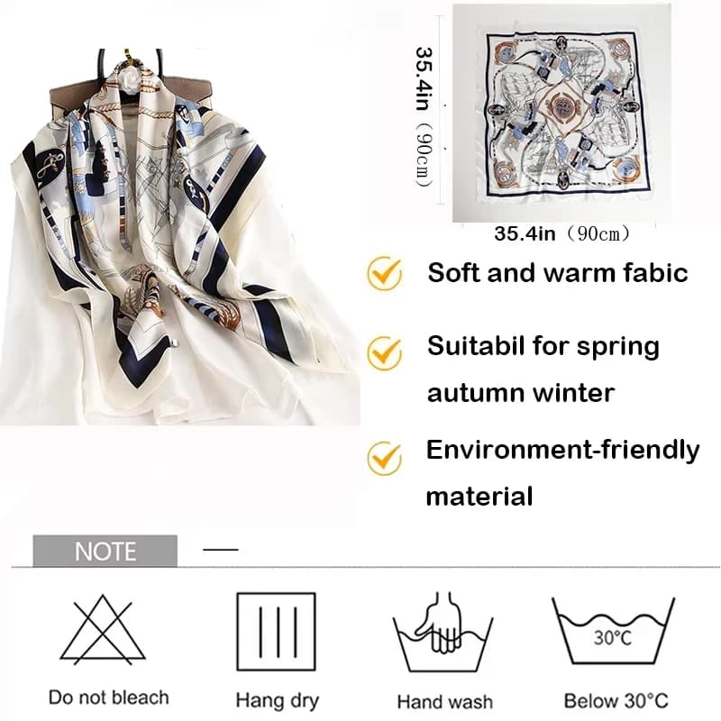 Foulard carré en soie pour femme 90x90cm, grande écharpe de luxe de marque, bandana imprimé, bandeau