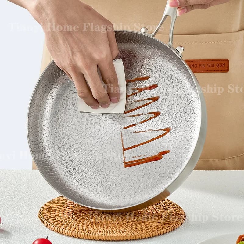 Poêle à frire antiadhésive Wok en titane et acier inoxydable, 20/24/28cm, poêle à Steak aux œufs, cu