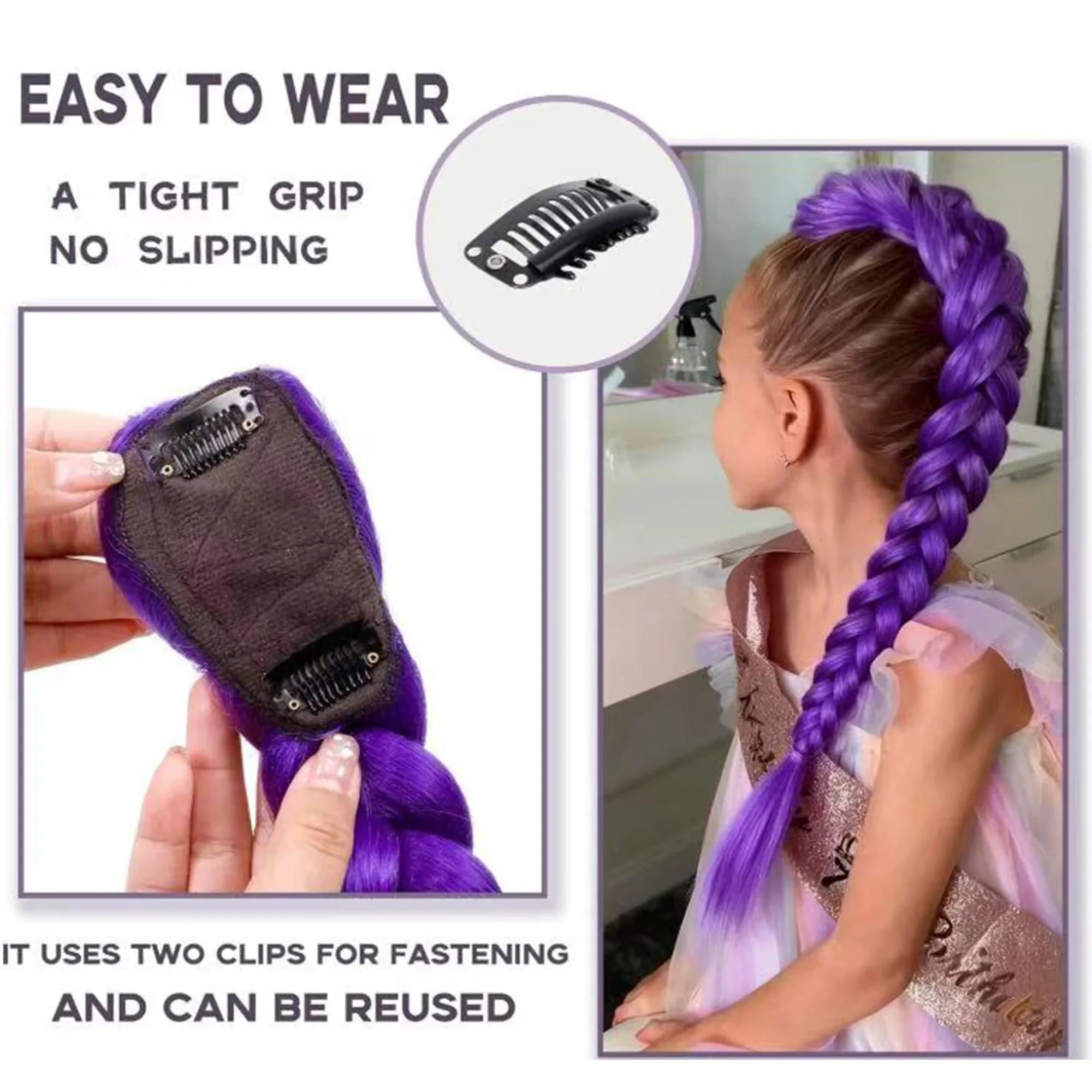 Tresse violette de 82 pouces de long avec fleur pour enfants et filles, queue de cheval synthétique 