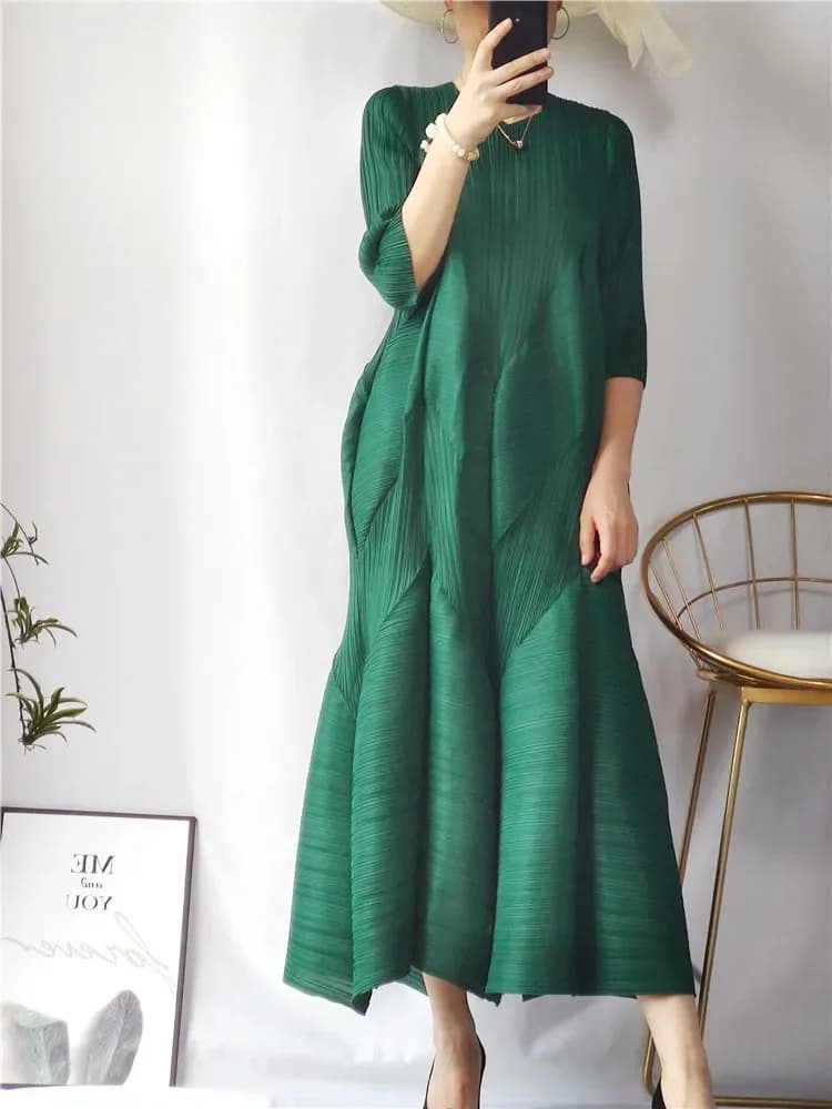 Ata Yake-Robe Longue Plissée avec Bourgeon, Lanterne, Grande Taille, Décontracté, Élégant, Esthétiqu