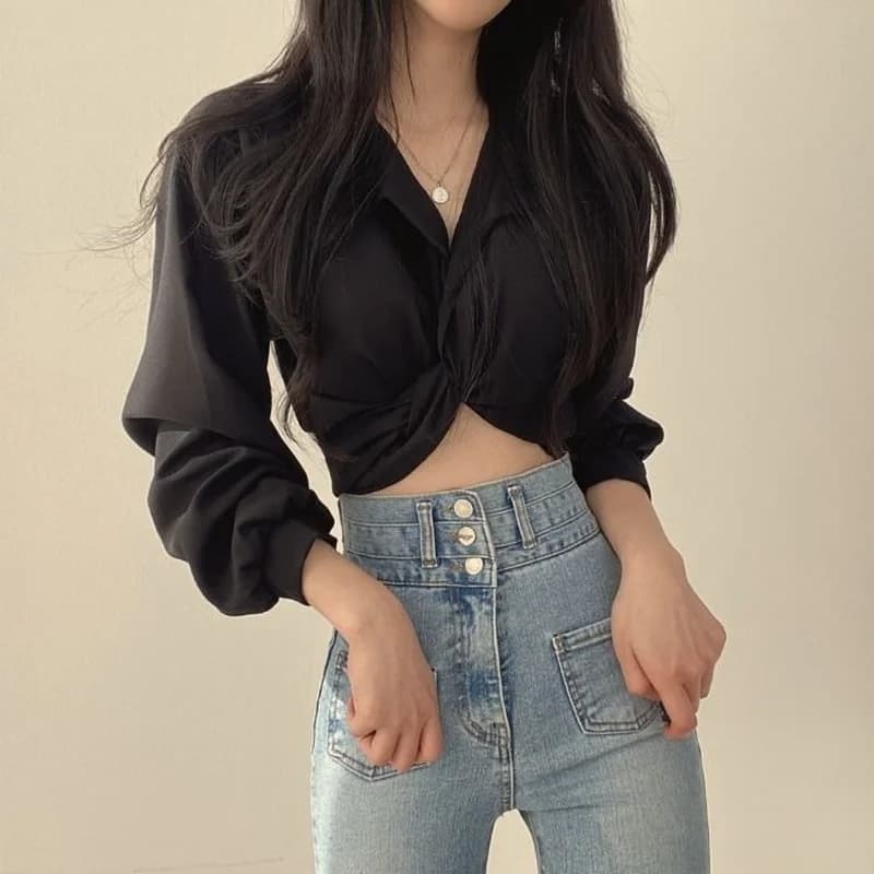 Chemises monochromes pour femmes, vêtements minces pour jeunes dames, vêtements de rue minces, monoc