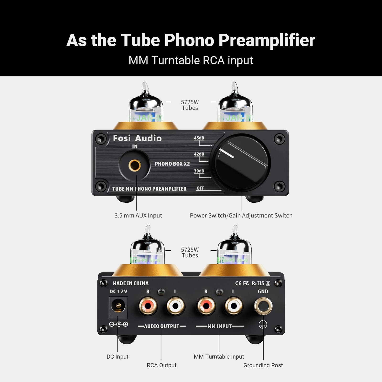 Préamplificateur phono Fosi Audio pour tourne-disque, préamplificateur stéréo mini HiFi à tubes à vi