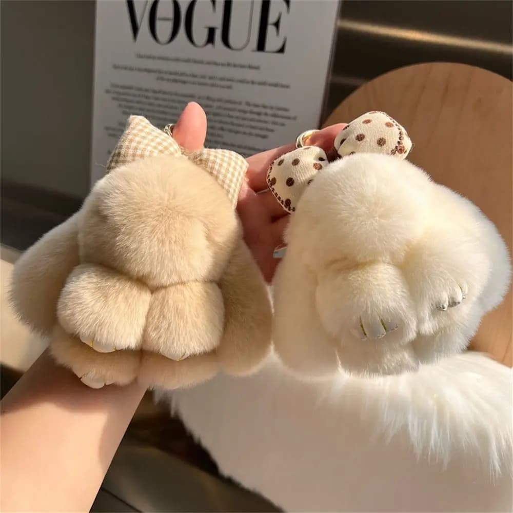 Porte-clés de voiture en peluche, Mini lapin, nœud en cheveux, sangle de sac, Couple de lapin mignon