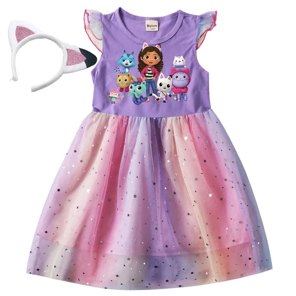 Robe de princesse en maille pour petites filles, tenue de princesse à paillettes et étoiles, jupe à 