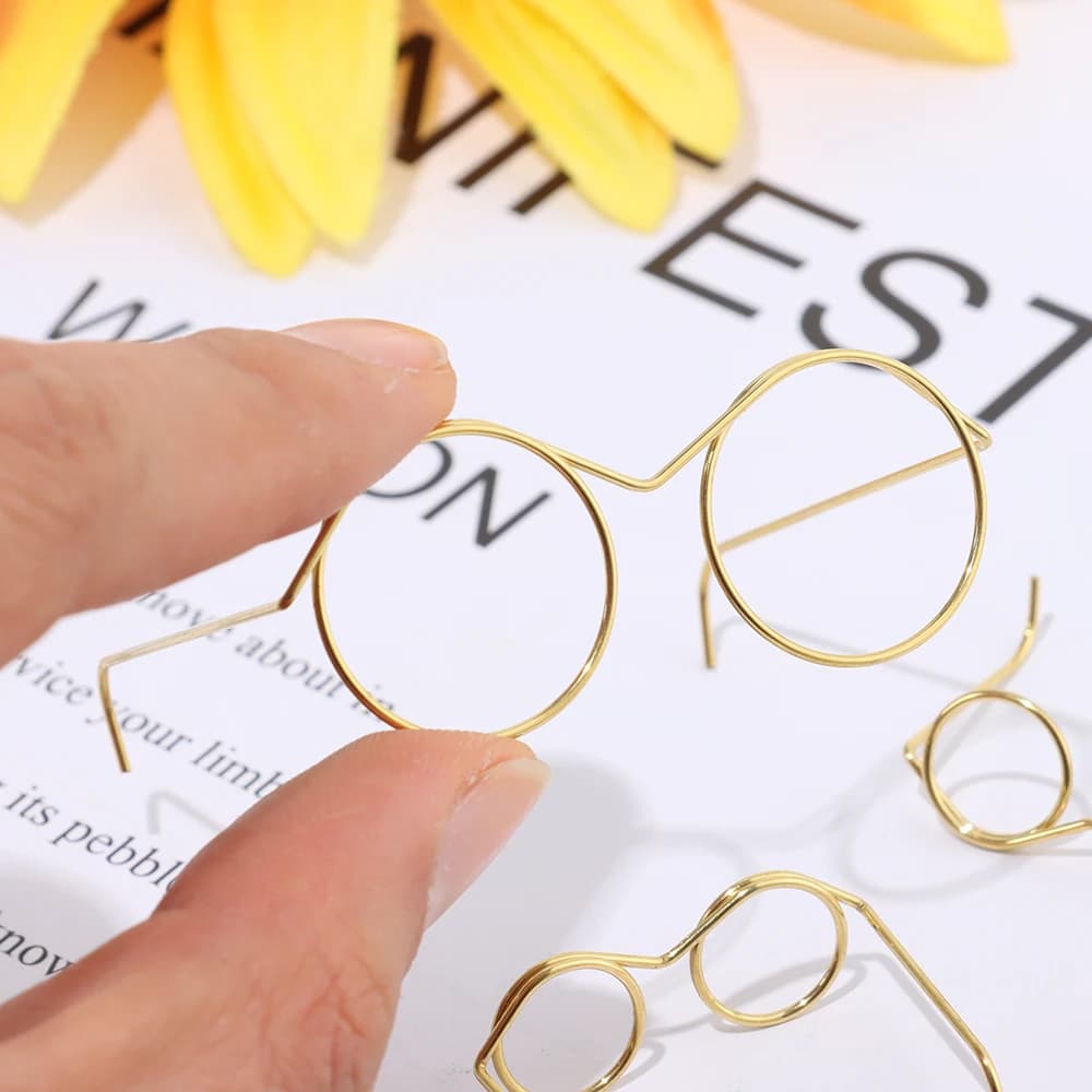 Lunettes de poupée rétro, monture ronde en métal, sans lentilles, jouet Miniature, accessoires d'hab