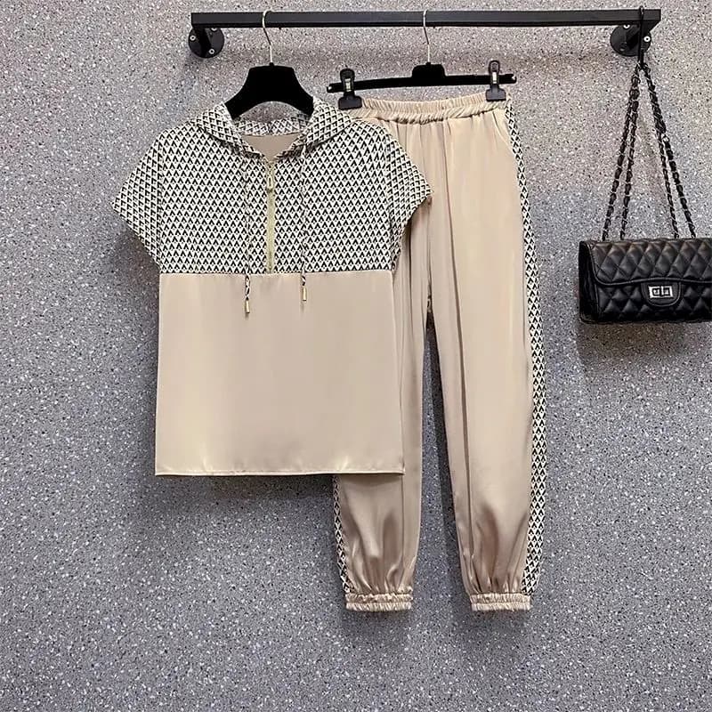 T-shirt à manches courtes et pantalon de survêtement pour femme, ensemble de sport, décontracté, amp