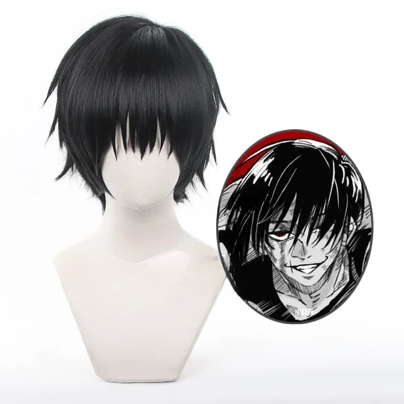 Anime Jujutsu Fushigflats Toji Cosplay Synthétique Ultraviolette Courte Cheveux Noirs pour Hommes, 3