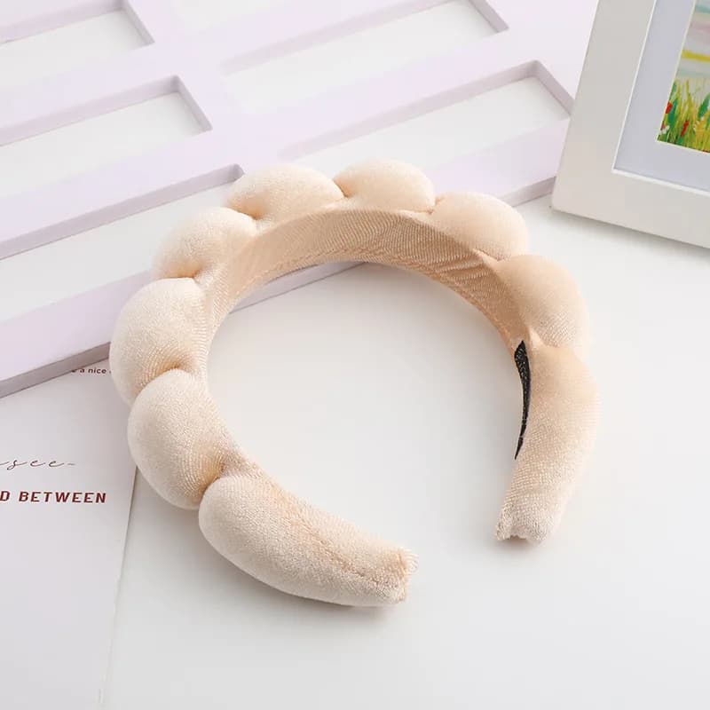 Bandeau de cheveux en velours, tête de mort haute, éponge supérieure, pâte frite, torsades, fouet ha