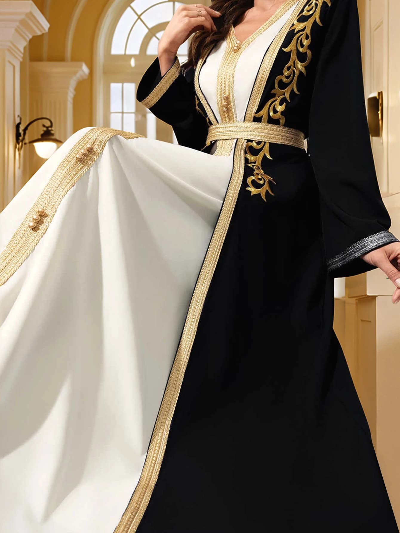 Robe musulmane du moyen-orient pour femmes, caftan marocain Abaya, Robe Eid brodée en or, robes isla