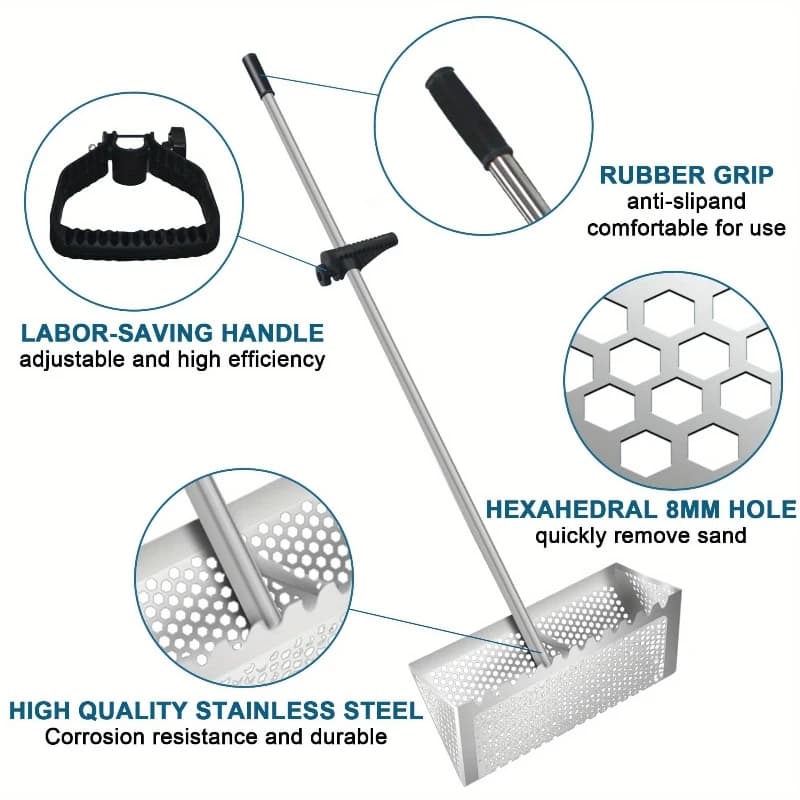 Tamis à sable pliable en acier inoxydable, fournitures de terrain pour dents de requin, pelle de pla
