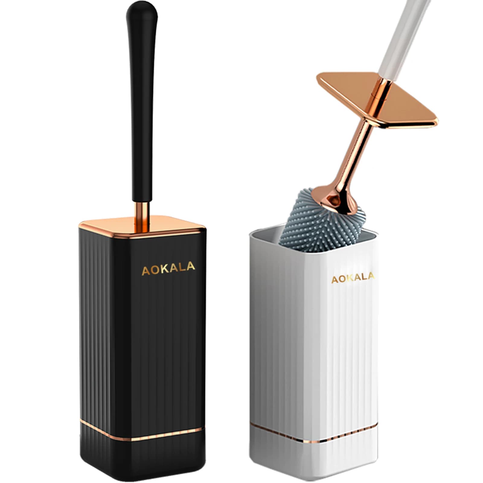 Aokala Brosse de Toilette et Support en Silicone, Ensemble de Cuvette, Manche Long, Livres Profonds 