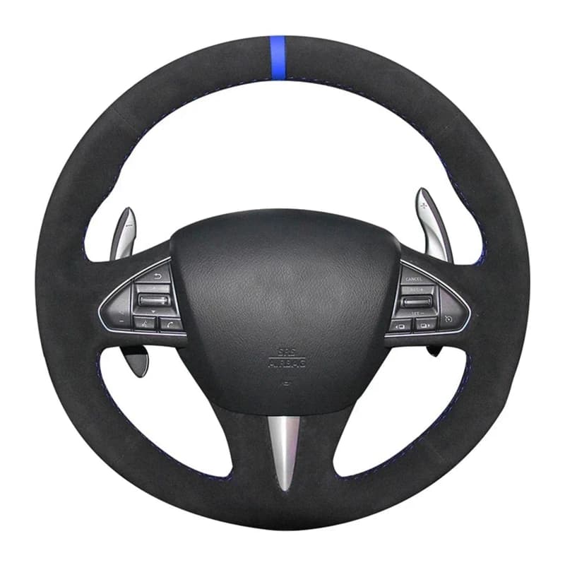 Juste de volant de voiture en cuir suédé noir personnalisé, tresse coordonnante, MF iti Q50 2014 201