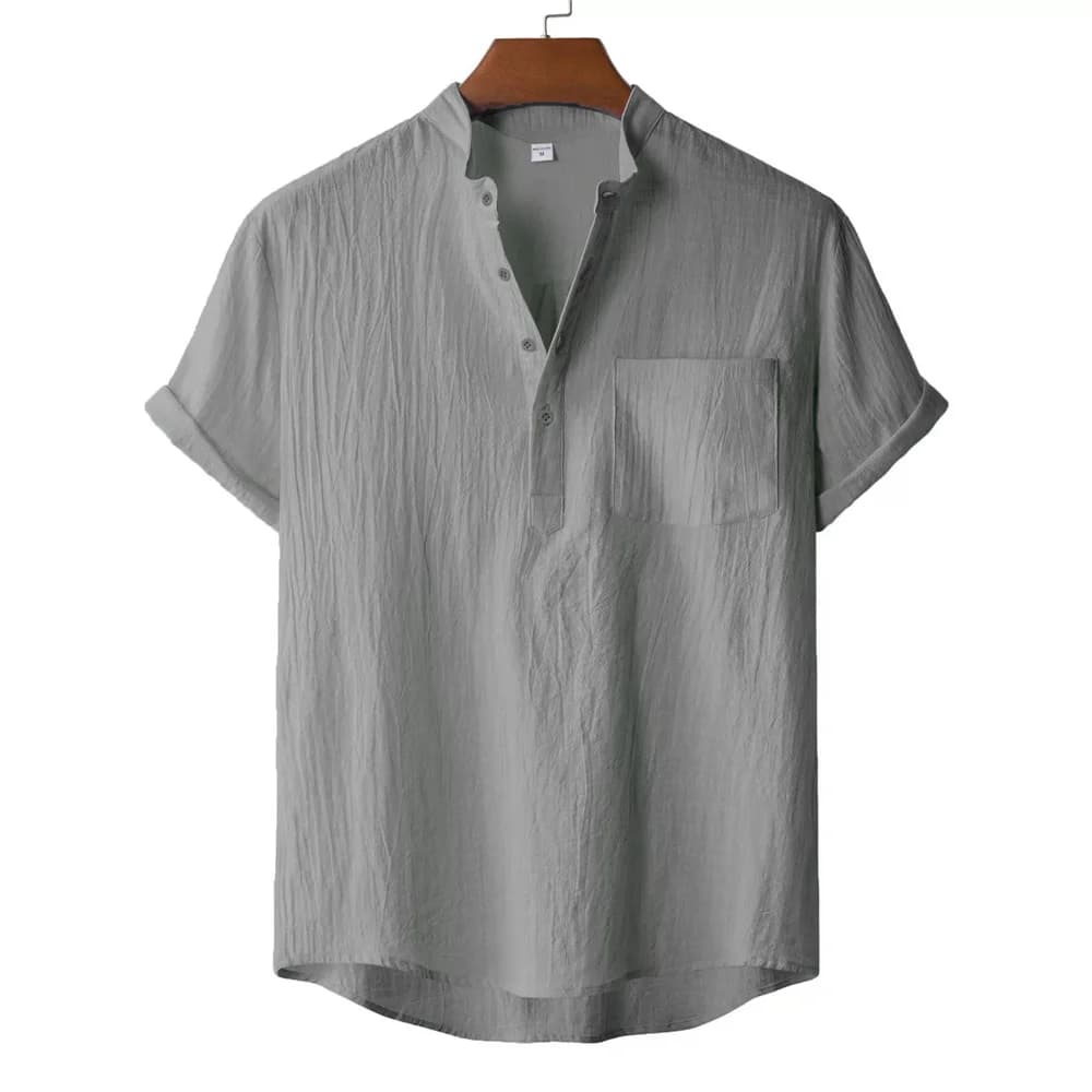 T-shirt d'été en coton et lin pour hommes, Style plage, manches courtes, col Henley, vacances hawaïe