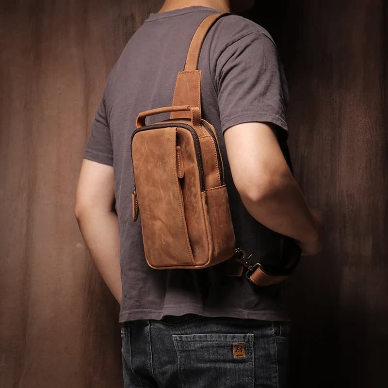 GURO-Sac à bandoulière en cuir véritable pour homme, sac de poitrine vintage, sac de voyage masculin