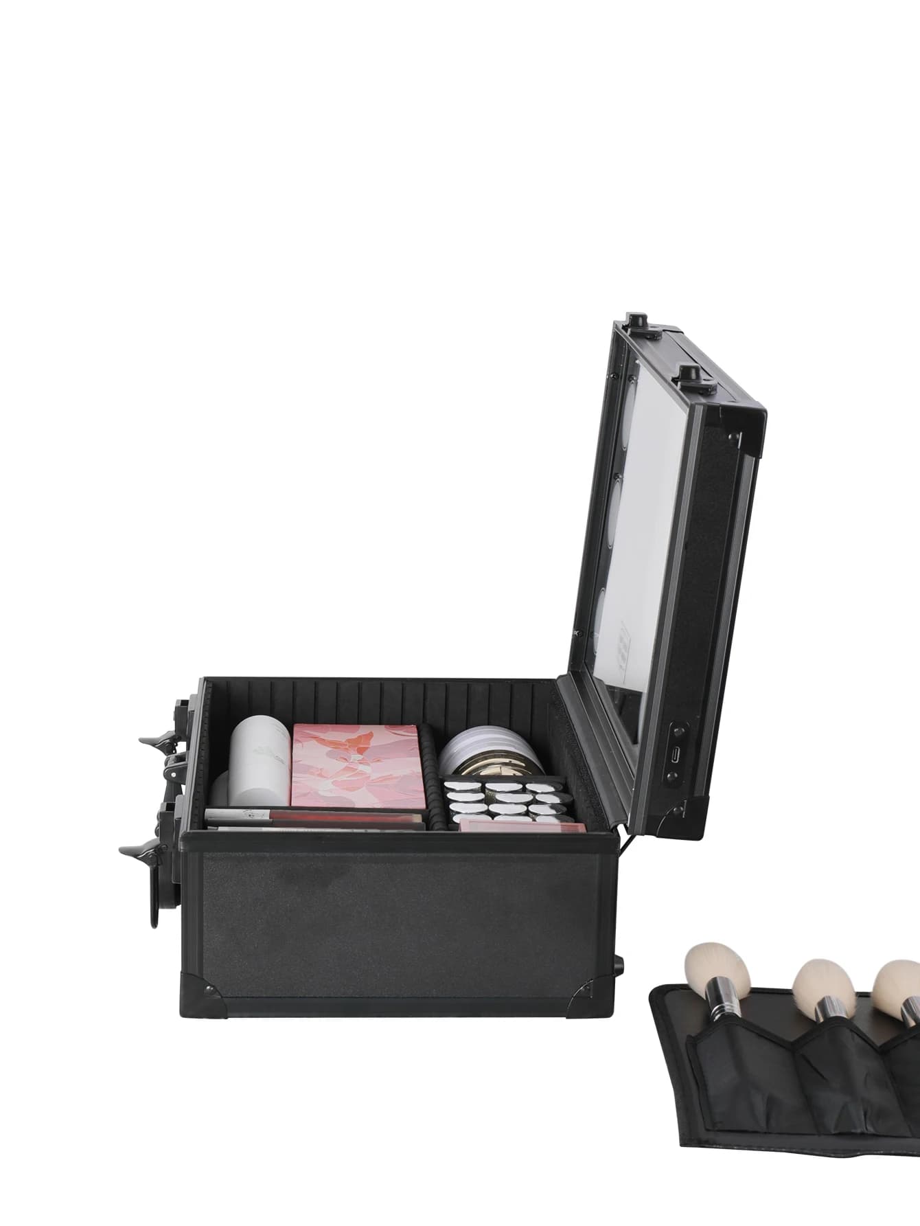 Étui éclairé de voyage pour maquillage avec grand miroir lumineux LED, organisateur de sac Coetic, r
