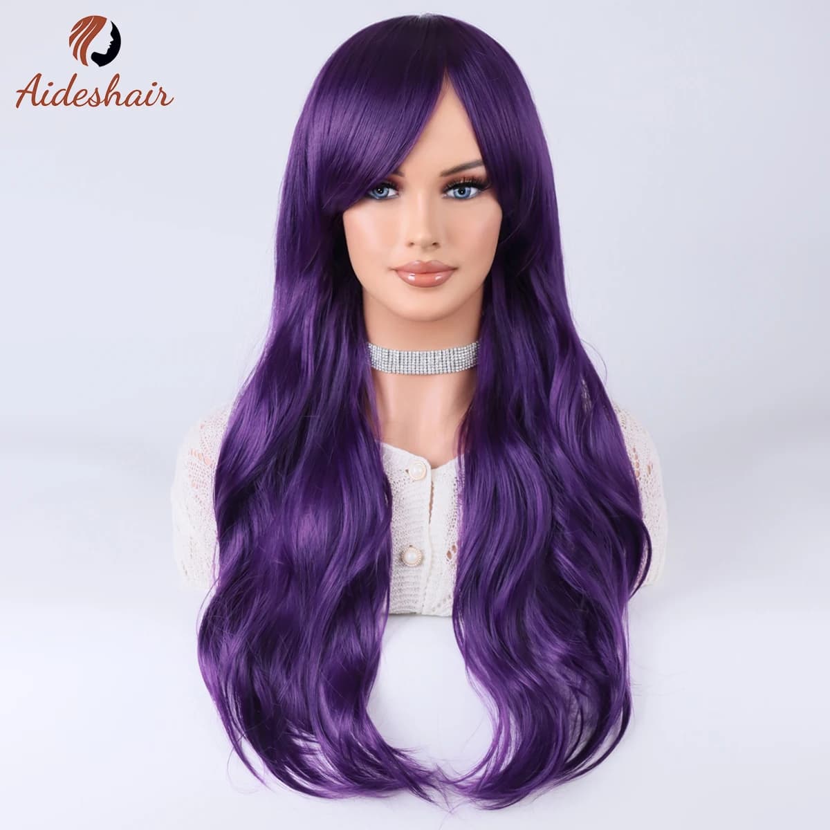 Aideshair vert foncé section moyenne frange diagonale longue perruque bouclée pour les femmes fibre 