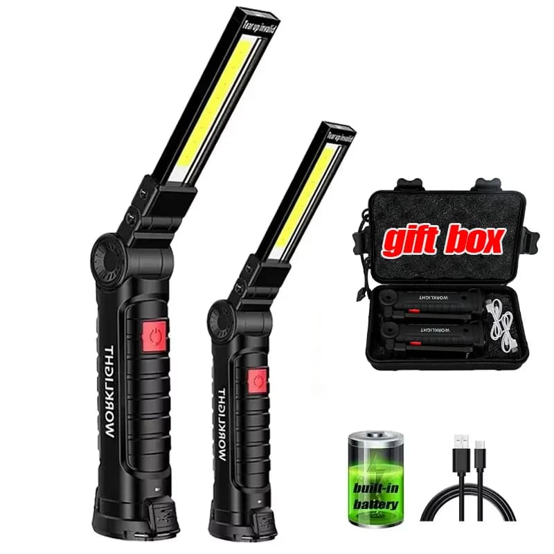 Lampe de travail LED COB à intensité variable, Rechargeable par USB, lampe d'inspection avec aimant 