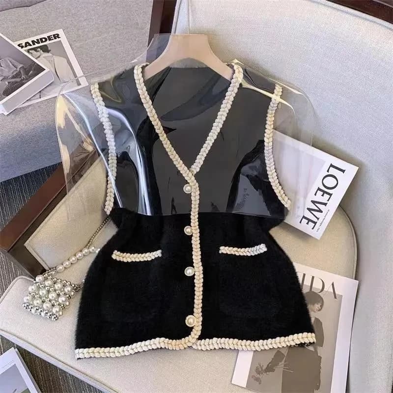 Xiaoxiangfeng-Pull en velours à col en V pour femme, nouvelle veste en Y, col en V avec émail vison,