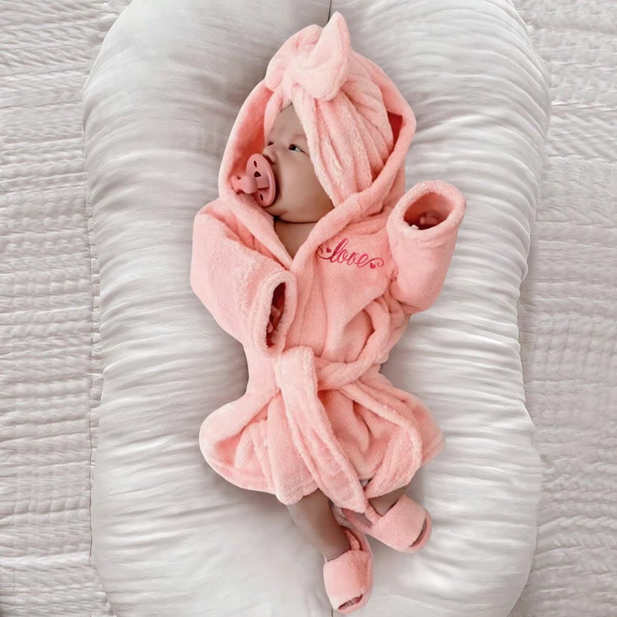 Ylsteed Peignoir de photographie pour nouveau-né avec chapeau et pantoufles Turban, broderie d'amour