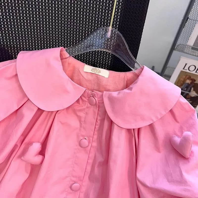 Robe d'été mignonne pour filles de 2 à 10 ans, décoration de bijoux en forme de cœur, col rabattable