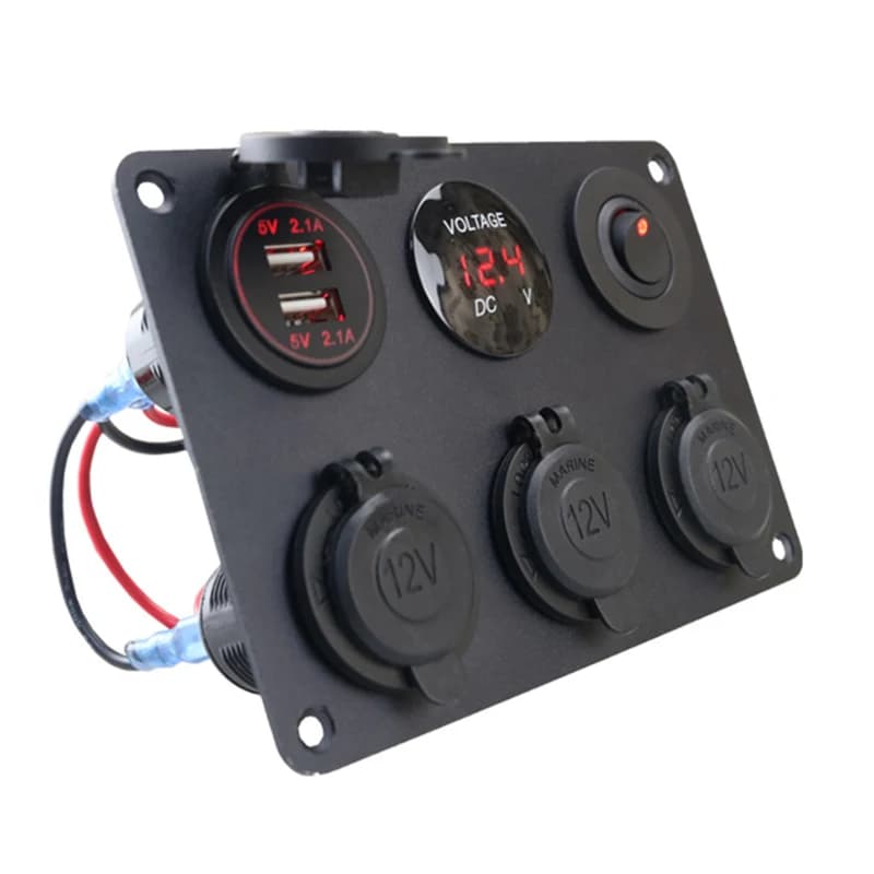 Prise de courant multipanneau Laguna, allume-cigare, chargeur USB, voltmètre LED, interrupteur inter