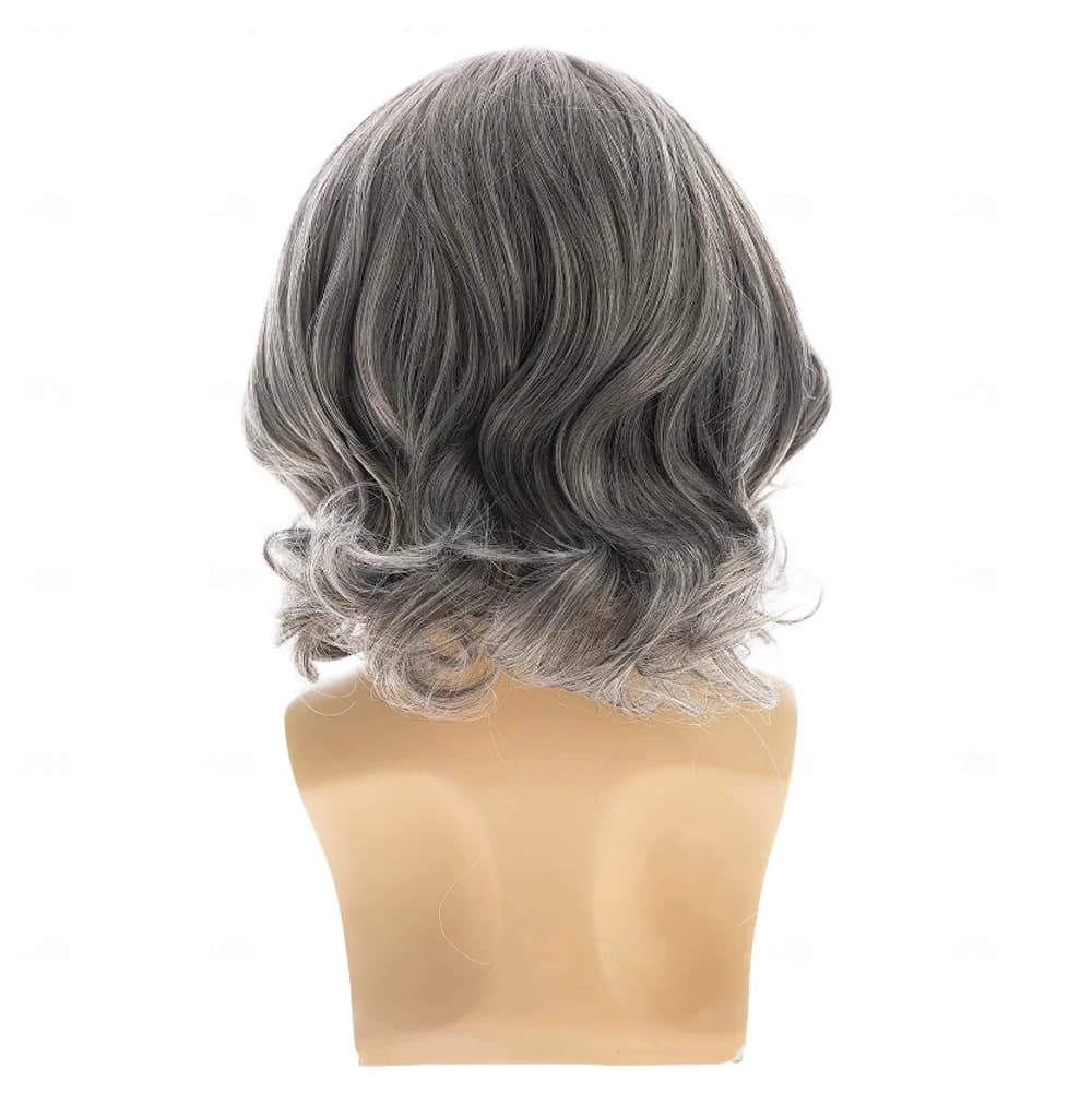 HAIRJOYMens perruque grise courte ondulée Bob perruque synthétique Cosplay fête remplacement perruqu