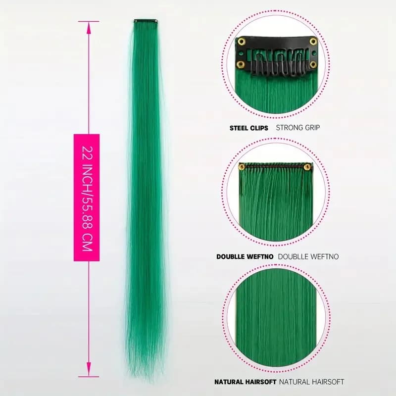 Extensions capillaires synthétiques à clips, postiche arc-en-ciel résistante à la chaleur, couleurs 
