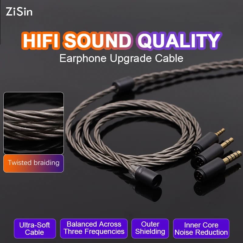 Câble audio modulaire ZiSin-14 à 4 cœurs, compatible avec les câbles pour écouteurs mmcx/0,78 2 broc