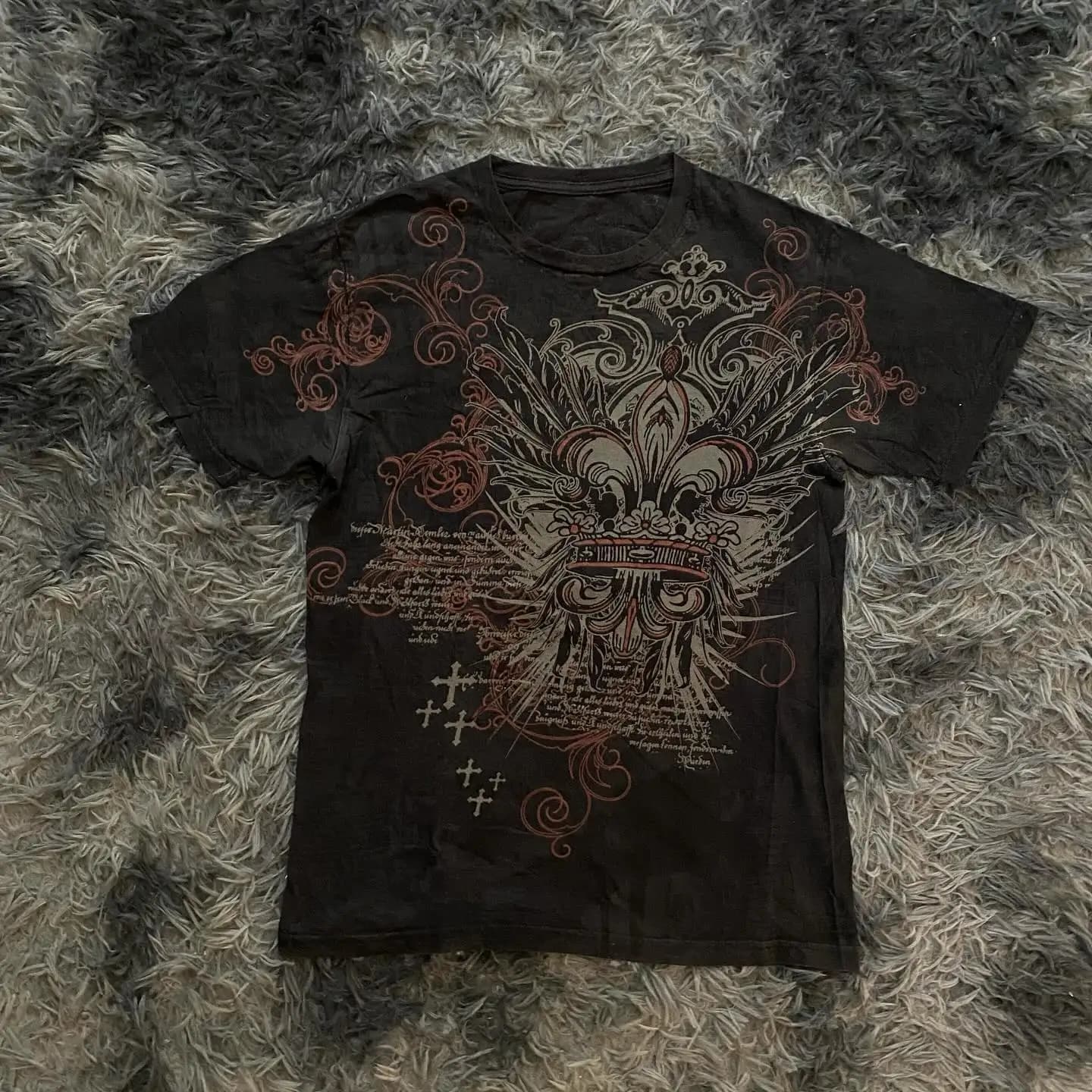 Chemise d'impression de crâne d'affliction des années 2000, haut graphique de mode, vêtements de sty