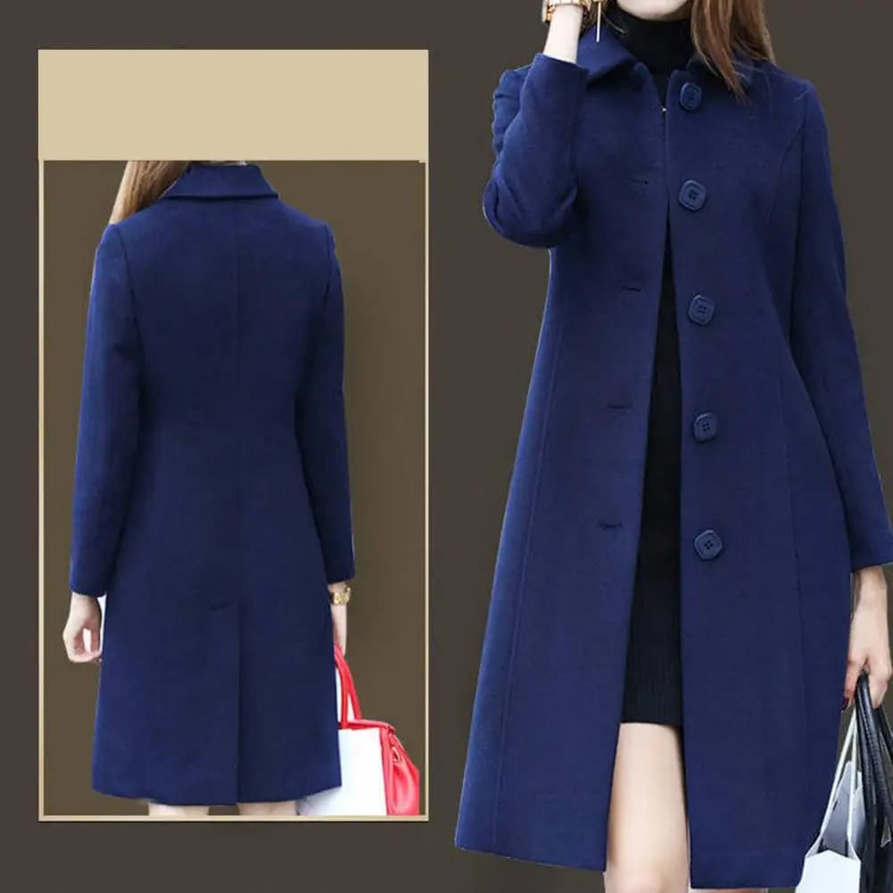 Veste mi-longue à col rabattu pour femme, manteau, simple boutonnage, couleur unie, élégante, douce,