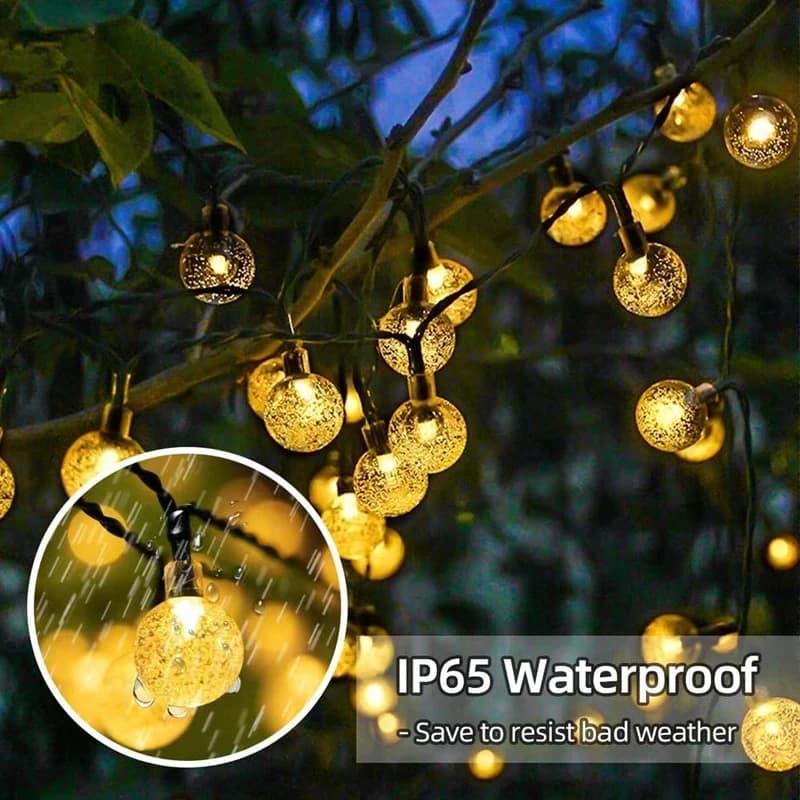 Globe de cristal solaire LED guirlandes lumineuses 60 LED 8 Modes d'éclairage IP65 guirlande lumineu