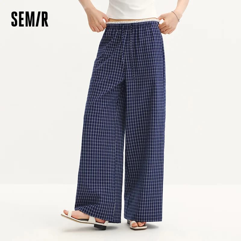 Pantalon Femme Semir à Carreaux 2026, Texturé, à Volants, Coupe Large, Style Urbain Décontracté, Dou