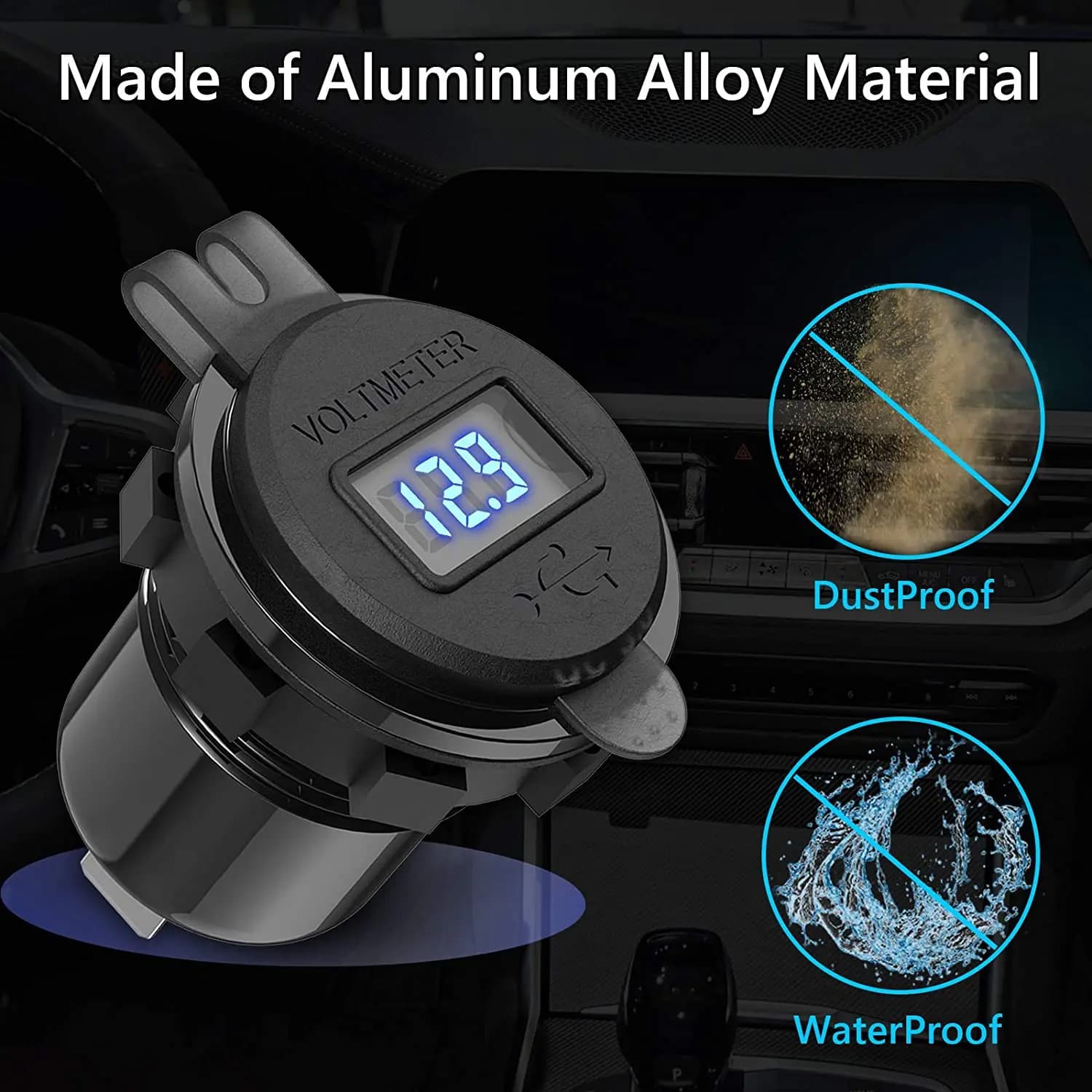Adaptateur de chargeur automatique QC3.0 36W étanche avec interrupteur de voltmètre, prise de charge