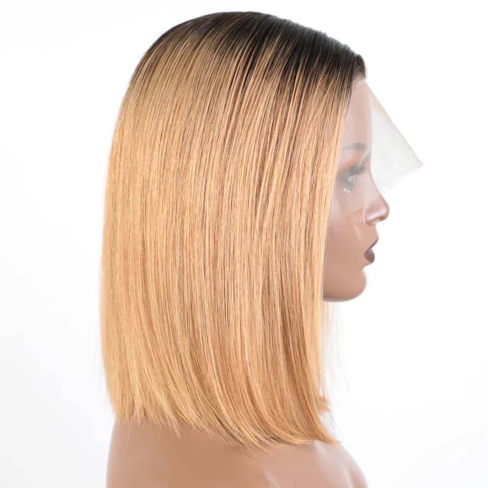 Lekker Ombre Blonde courte droite Bob 13x1 T dentelle avant 100% perruques de cheveux humains pour l