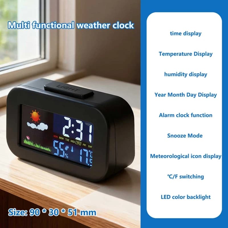 Station météo avec horloge et écran couleur - Moniteur de température et d'humidité rétroéclairé pou