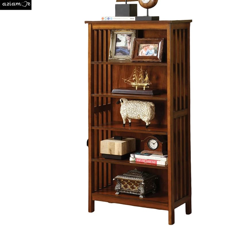 Étagère de XXL finition chêne antique, rangement en bois massif, nettoyage, 5 étagères, armoire ouve